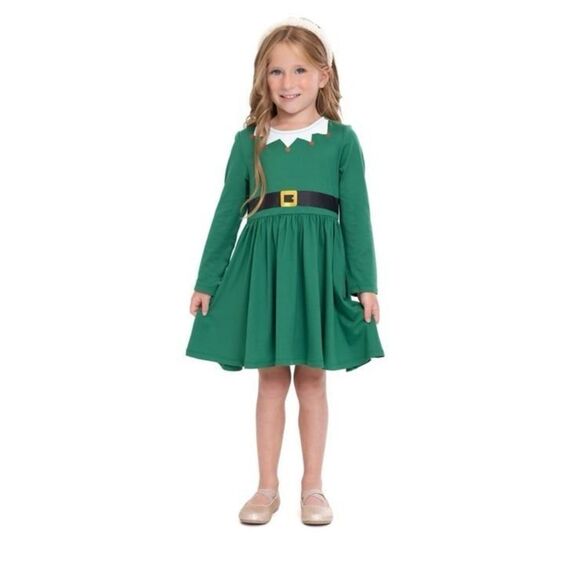 No Brand Other - Holiday Toddler Girls Elf Dress with Hat, 2-Piece,